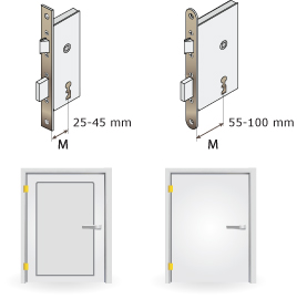 25-45 mm keskeny keretes ajtóhoz, 55-100 mm teli ajtóhoz