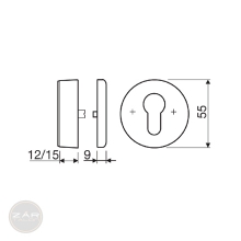 BASI SR350 biztonsági cilinder rozetta, acél, rézszínű PZ 12mm méretezett rajz BASI SR350 biztonsági cilinder rozetta, acél, rézszínű PZ 12mm méretezett rajz