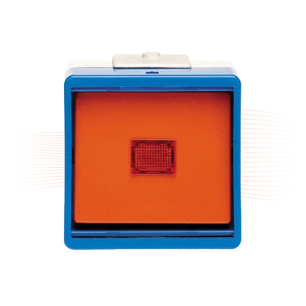 EFFEFF 1324 Unterbrechertaster mit rotem Betätigungsfeld unter Schutzglas, mit Beleuchtung, 12V AC/DC, Aufputz