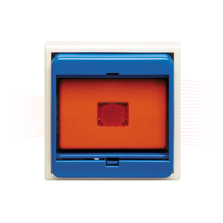 EFFEFF 1335 Unterbrechertaster mit rotem Betätigungsfeld unter Schutzglas, mit Beleuchtung, 12V AC/DC, Unterputz