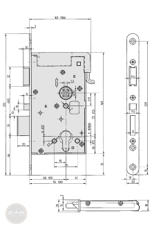 EFFEFF 809M12 electromechanical mortise lock, 12V 100%ED, 72/60/20, C dimensional drawing EFFEFF 809M12 electromechanical mortise lock, 12V 100%ED, 72/60/20, C dimensional drawing